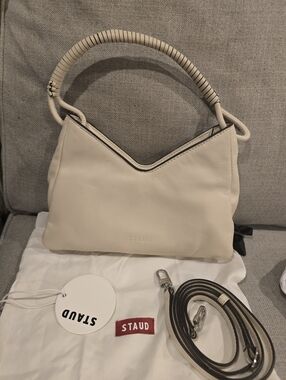 STAUD Valerie Leather Cream Bag